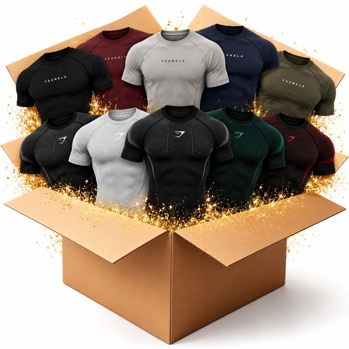 Pack 5 playeras Gymshark + 5 playeras Youngla