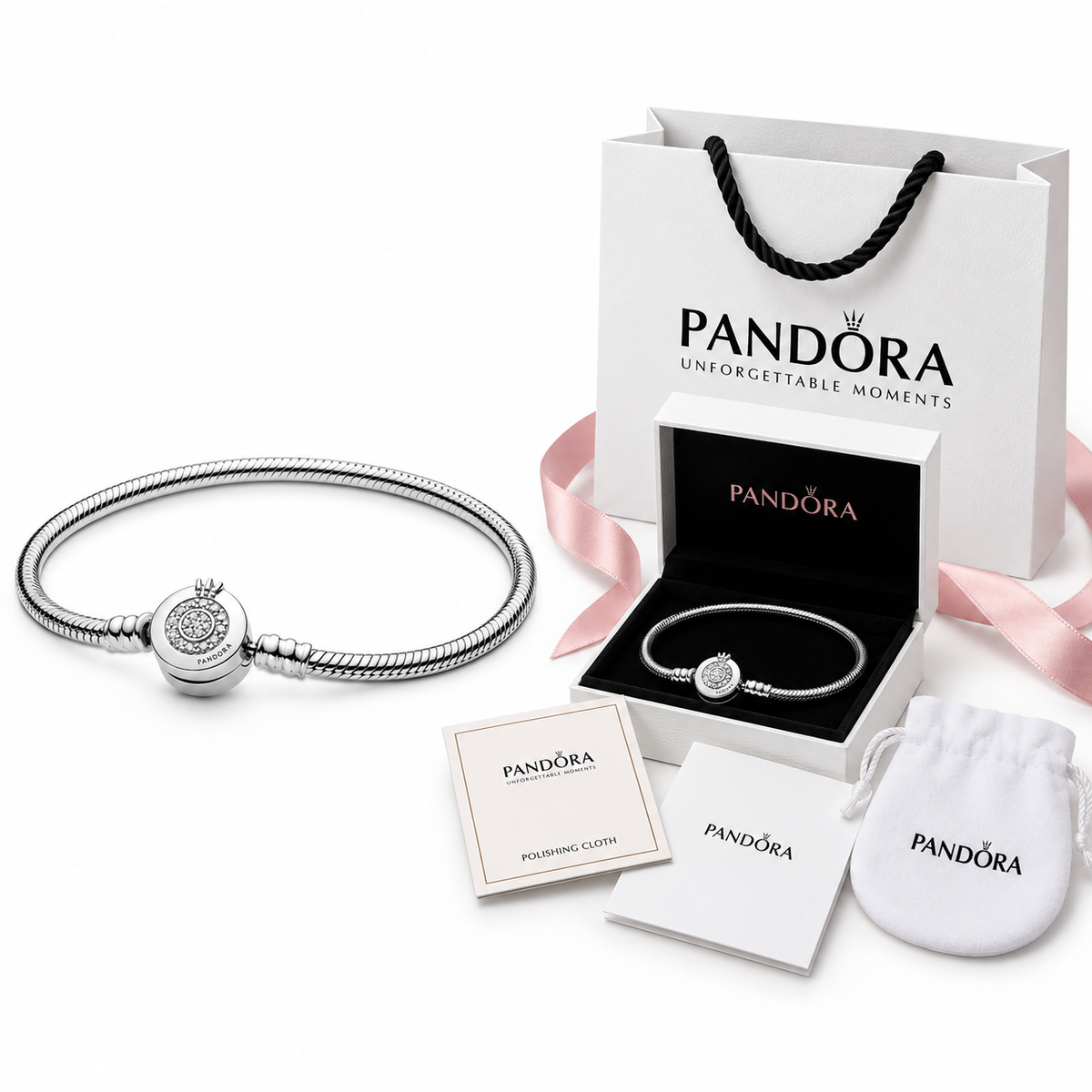 Pandora pulsera logo color plata (Fullset)