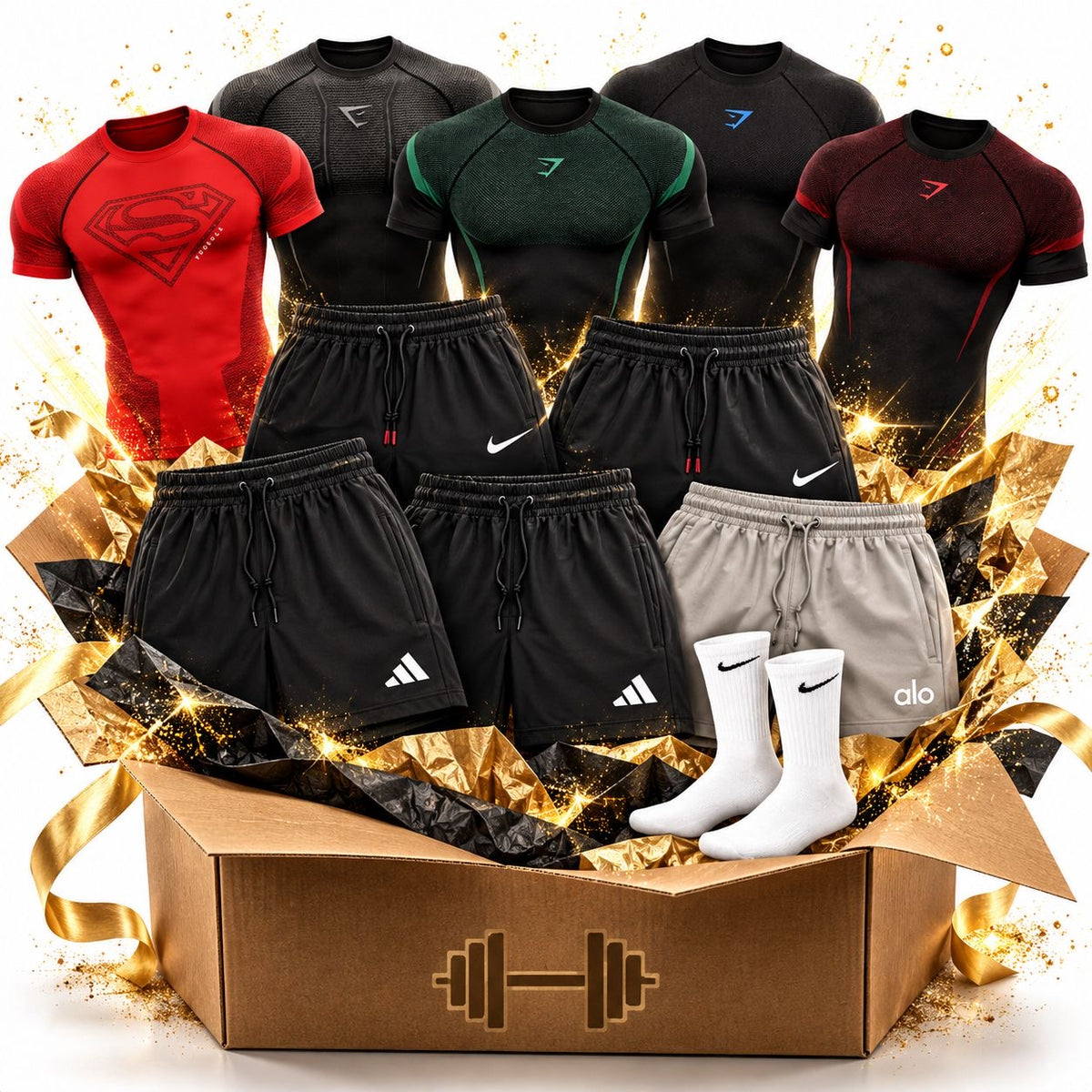 PACK 5 PLAYERAS GYM, 5 SHORTS + 1 calcetas regalo